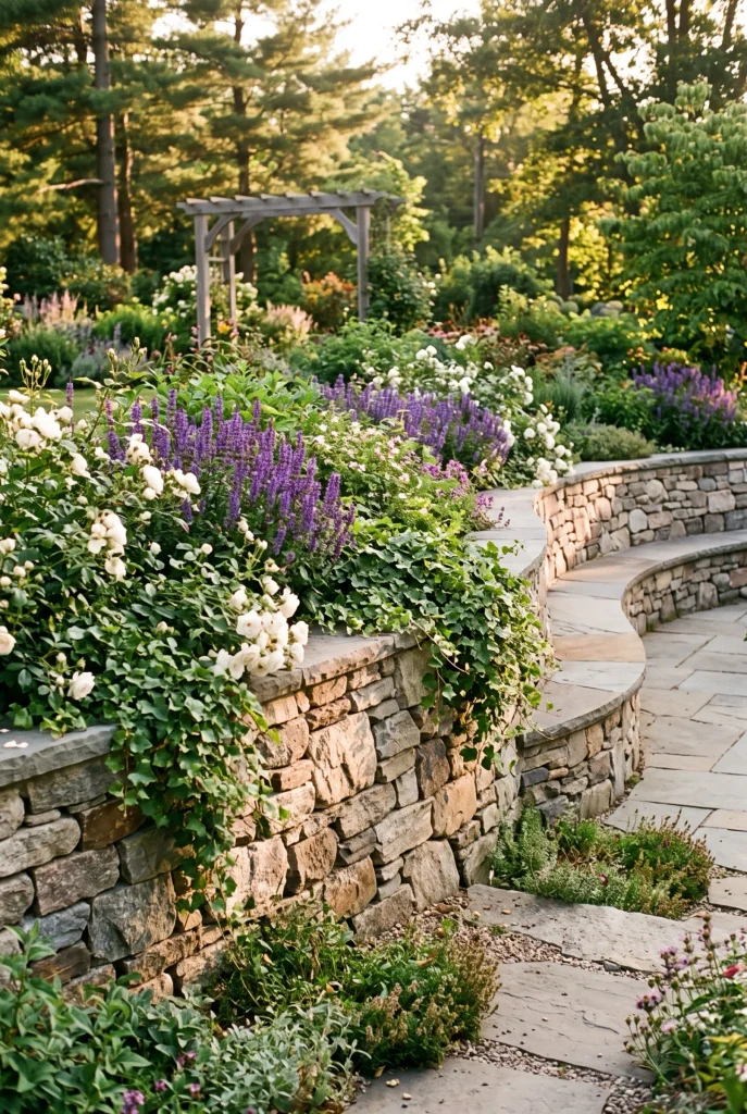 Curving Stone Retaining Wall
