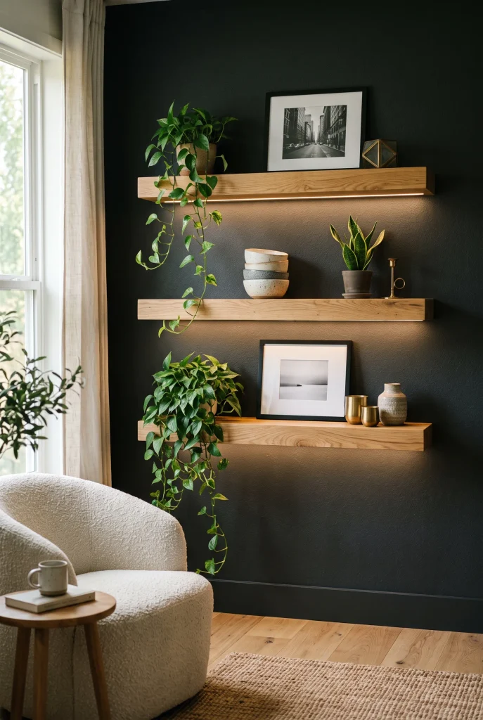 Floating Wooden Display Shelves