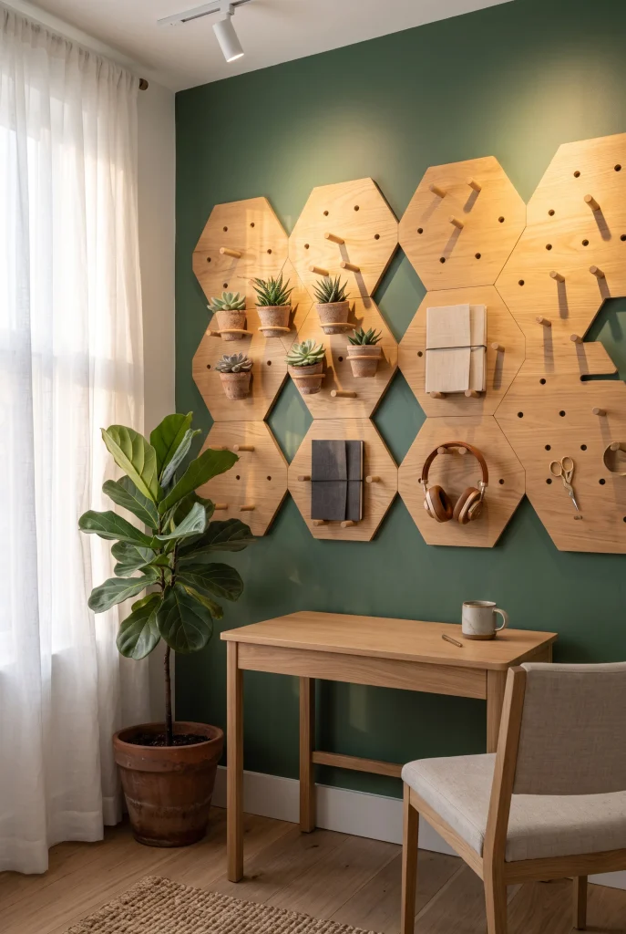 Hexagon Wooden Pegboard Wall