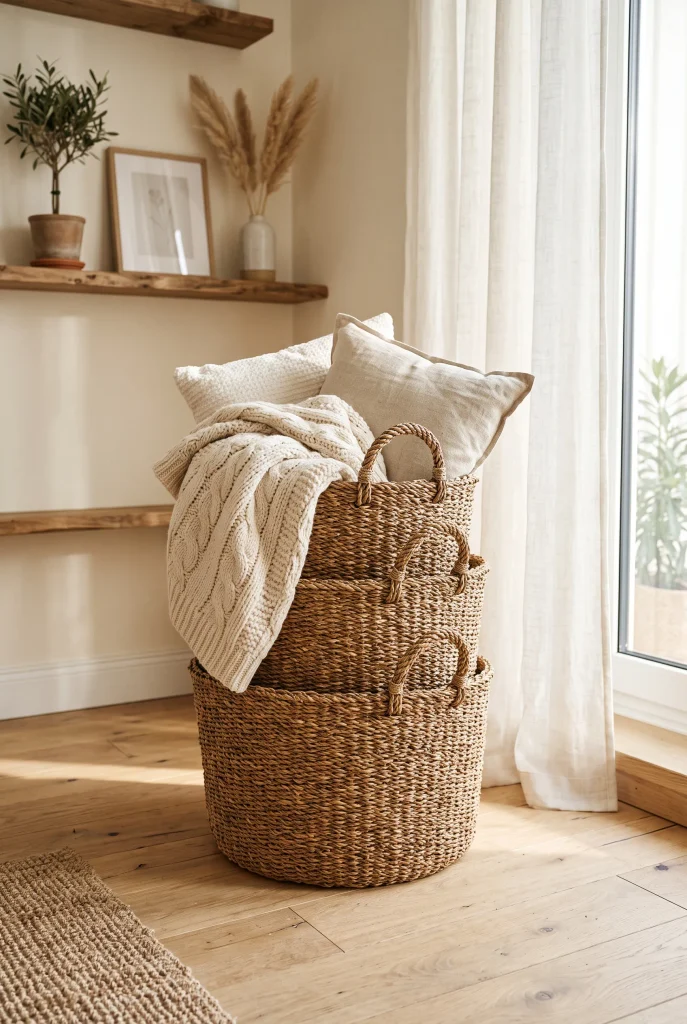 Stacked Woven Seagrass Baskets