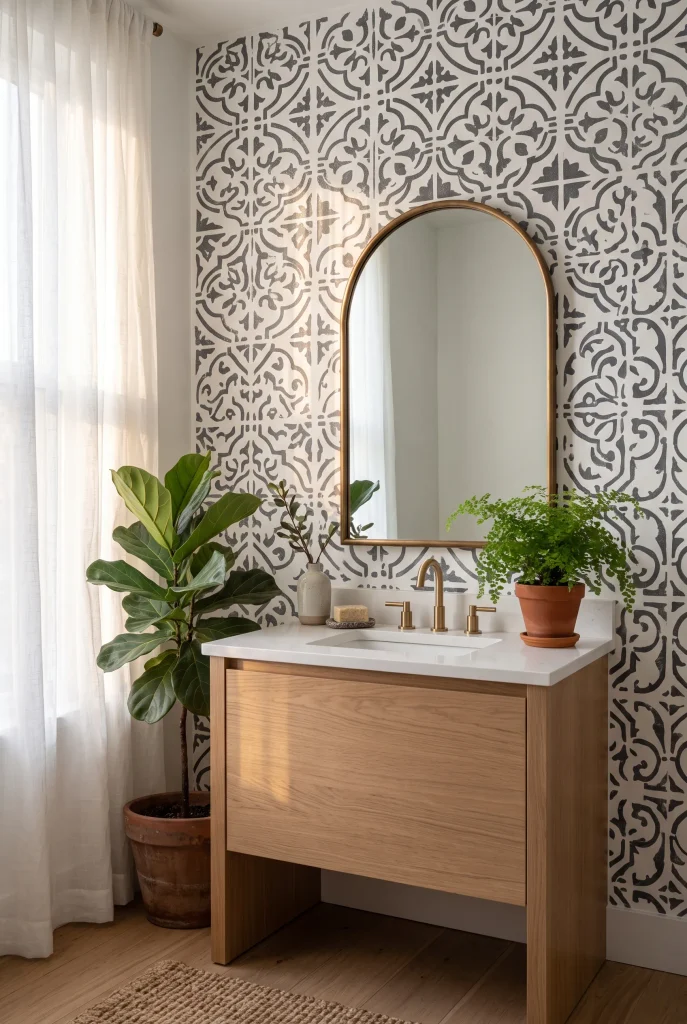 Stenciled Tile Pattern Wall